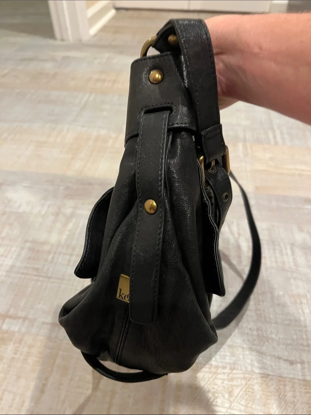 Kooba Black Leather Bag with Gold Studs